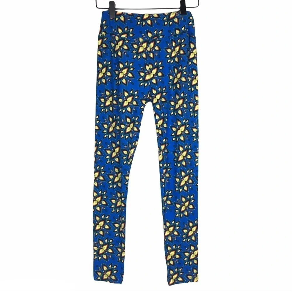 LULAROE Leggings OS One Size Aztec Southwestern Floral Flame Blue Yellow Black